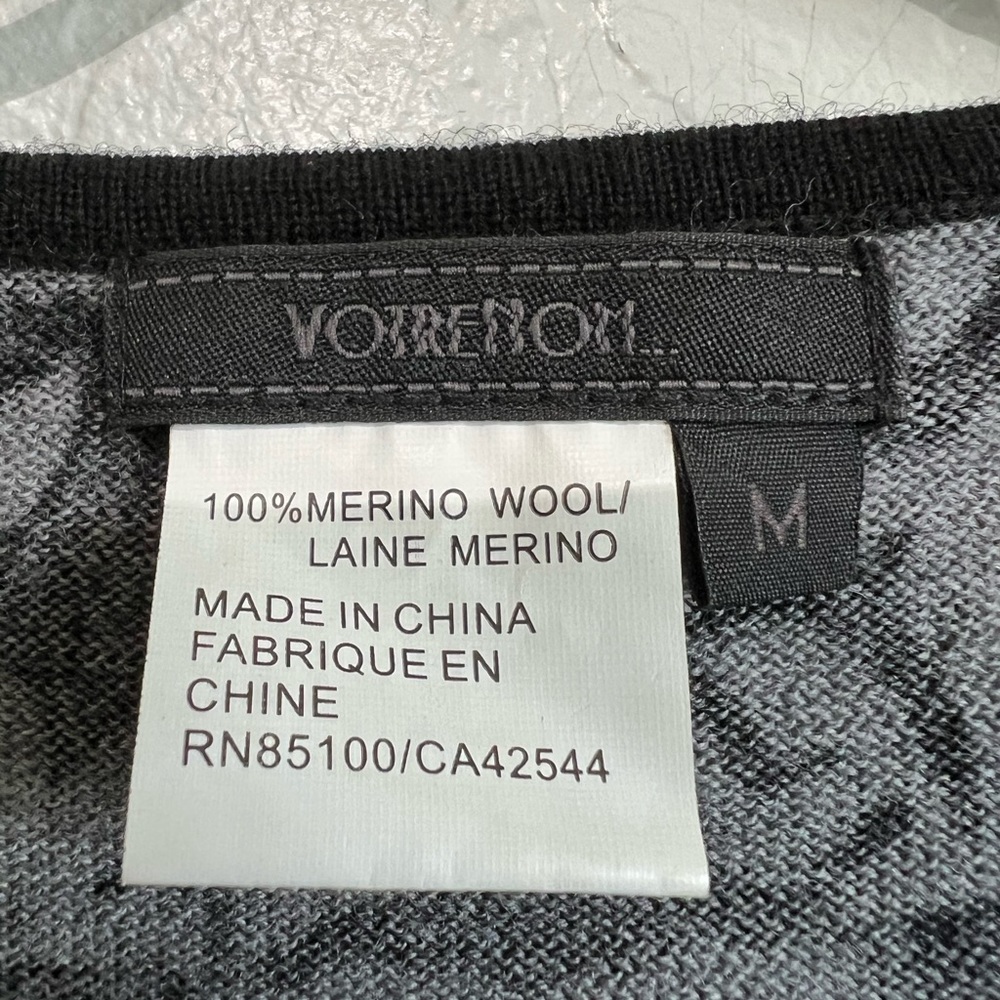 Votre Nom 100% merino wool black and grey 3/4 sleeve cardigan sz M - Picture 3 of 10